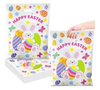Roowest 24 Pcs Extra Large Easter Plastic Gift Bags with Handles 15.7 x 19.7 Inch Happy Bunny Egg Goodie Treat Candy Bags Bulk for Easter Spring Activity Party Favors Supplies