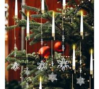 Roowest 24 Sets Christmas Tree Candle Holders Metal Candle Holder with Snowflake Icicle Drop Flickering Clip on Light Candlestick for Xmas Wedding Party Winter Party Supplies