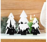 Roowest 3 Pcs Wooden Christmas Tree Tabletop Decoration Black White Christmas Centerpieces Rustic Tiered Tray Decor for Farmhouse Xmas Home Table Party Decor