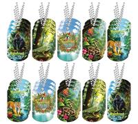 Roowest 30 Pcs Rainforest Dog Tag Necklaces Cute Acrylic Vbs Dog Tags with Metal Beaded Chain Rainforest Fall Gifts for Christian Jesus