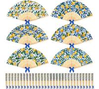 Roowest 36 Pcs Capri Lemon Handheld Folding Fans Bulk Guests Wedding Favors Mediterranean Lemons Paper Fans for Bridal Shower Wedding Bridesmaid Gift