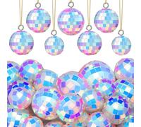 Roowest 36 Pcs Christmas Iridescent Disco Ball Ornament Xmas Tree Hanging Reflective Mirror Disco Ball Decoration 70s Cake Topper Party Decor for Christmas Tree Decor Wedding Dance Music Festival