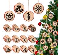 Roowest 36 Pcs Pagan Christmas Ornaments for Tree Decorations Wooden Yule Hanging Decorations Christmas Viking Protection Ornament for Xmas Yule Gift Pagan Gift