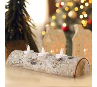 Roowest 3pcs Christmas White Birch Log Tealight Holder Wooden Tealight Yule Candle Holder Real Wood Log Table Centerpiece for Christmas Wedding Home Party Fireplace Decoration