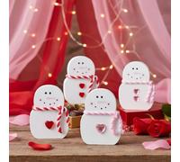 Roowest 4 Pcs Mini Snowman Christmas Table Decorations Winter Wooden Snowman Tiered Tray Decor with Heart Red Pink White Table Centerpieces for Home Desk Shelves Xmas Gift