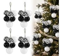Roowest 4 Sets Large 24 Pcs Christmas Ball Ornaments for Tree Black and White Balls Cluster Pre Strung Xmas Tree Decorations 2" to 2.8" Christmas Balls Ornaments for Hanging