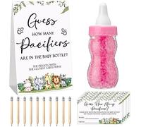 Roowest 512 Pcs Baby Shower Games Guess How Many Pacifiers Greenery Game Sign 100 Small Guessing Games 10 HB Pencils 750ml Milk Bottle 400 Acrylic Pacifiers Decoration Guest Gender Reveal(Pink,Animal)