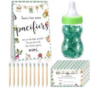 Roowest 512 Pcs Baby Shower Games Guess How Many Pacifiers Sign 100 Small Guessing Games 10 HB Pencils 750ml Milk Bottle 400 Acrylic Pacifiers Decoration for Guest Gender Reveal (Green,Locally Grown)