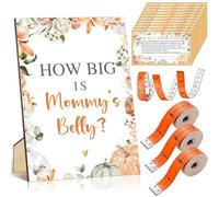 Roowest 54 Pcs Little Pumpkin Baby Shower Games Fall Pumpkin Thanksgiving Measure Belly Bump Party Games Include How Big Is Mommy's Belly Sign 50 Guessing Cards 3 Measuring Tapes for Baby Shower