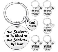 Roowest 6 Pieces Sister Keychain Gift from Sister, Not Sister by Blood But Sister by Heart Keychain for Women Friend, Stylish