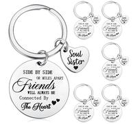 Roowest 6 Pieces Sister Keychain Gift from Sister, Side by Side or Miles Apart Friends Will Always Be Connected by The Heart Keychain for Women Friend Birthday Jewelry Gifts