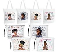 Roowest 8 Pcs African American Tote Bags Makeup Bag for Black Women Bulk Inspirational Gifts Medical Assistant Christmas, Colorful