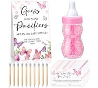 Roowest Baby Shower Games Guess How Many Pacifiers Greenery Game Sign 100 Small Guessing Games 10 HB Pencils 750ml Milk Bottle 400 Acrylic Pacifiers Decoration Guest Gender Reveal (Pink,Butterfly)