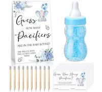 Roowest Baby Shower Games Guess How Many Pacifiers Greenery Game Sign 100 Small Guessing Games 10 HB Pencils 750ml Milk Bottle 400 Acrylic Pacifiers Decoration Guest Gender Reveal (Blue,Elephant)