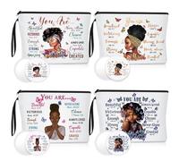 Roowest Black Women Inspirational Gift Makeup Bag with Inspirational Compact Mirror, Funny Small Travel Cosmetic for Thanksgiving Christmas Black Women Gifts, colorful