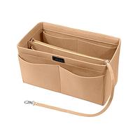 Ropch Felt Handbag Organizer, Women Purse Insert Organizer with Detachable Zipper Bag and Key Chains, Beige/L