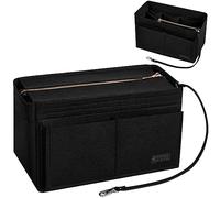 Ropch Handbag Organiser Insert, Tote Bag Organiser Insert Felt Bag Organizer Storage with Bottle Holder Perfect for Speedy Neverfull Tote,Black - L