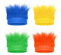 ROPCIA 4 Pack Crazy Hairy Headbands for Adults and Teens Funny Spiky Fake Hair Wig Headpiece Blue,Orange,Green & Yellow Trolls Costume Accessories for Costume Halloween, Spirit Week, Party Favors