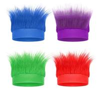 ROPCIA 4 Pack Crazy Hairy Headbands for Adults and Teens Funny Spiky Fake Hair Wig Headpiece Blue,Purple,Green & Red Trolls Costume Accessories for Costume Halloween, Spirit Week, Party Favors