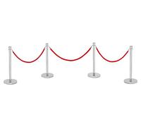 Rope and Post Barriers - 4 Stainless Steel Posts and VIP Rope Kit (Red Velvet) - The Workplace Depot