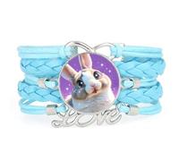 Rope Artistic Big Eyes Rabbit Love Adjustable Leather Braided Bracelet Blue