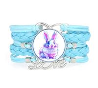 Rope Artistic Fault Art Rabbit Love Adjustable Leather Braided Bracelet Blu