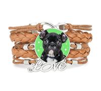 Rope Big Eyes Pekingese Dog Love Adjustable Leather Braided Bracelet Brown