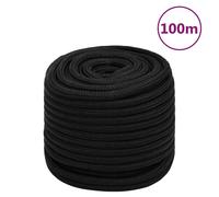 Rope Black 6mm x 50m Braided Polyester Low-Stretch UV Resistant Utility Marine A