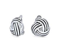 Rope Cable Love Knot Work Clip On Earrings For Women Non Pierced Ears Black Oxidized Silver Plated Brass