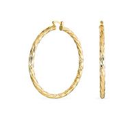 Rope Cable Wide Large Hoop Earrings For Women Yellow Gold Plated Brass 2.25 Inch Diameter