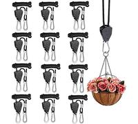 Rope Clip Hanger, 12 Packs 1/8 in Reinforced Adjustable Height Anti-Loose Design Metal Gears Clip for Growing Light Fixtures, Hanging Plants, 8 FT Length 150lbs Weight Capacity