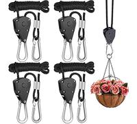 Rope Clip Hanger, 4 Packs 1/8 in Reinforced Adjustable Height Anti-Loose Design Metal Gears Clip for Growing Light Fixtures, Hanging Plants, 8 FT Length 150lbs Weight Capacity