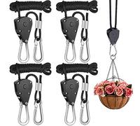 Rope Clip Hanger, 4 Packs 1/8 in Reinforced Adjustable Height Anti-Loose Design Metal Gears Clip for Growing Light Fixtures, Hanging Plants, 8 FT Length 150lbs Weight Capacity