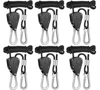 Rope Clip Hanger, 6 Packs 1/8 in Reinforced Adjustable Height Anti-Loose Design Gears Clip for Growing Light Fixtures, Hanging Plants, 8 FT Length 150lbs Weight Capacity
