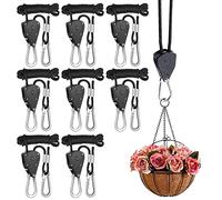 Rope Clip Hanger, 8 Packs 1/8 in Reinforced Adjustable Height Anti-Loose Design Metal Gears Clip for Growing Light Fixtures, Hanging Plants, 8 FT Length 150lbs Weight Capacity