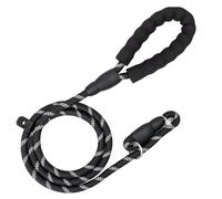 Rope Dog Lead - 1.5m Slip Lead with Soft Padded Handle, Reflective for Small to Large Dogs (Black)