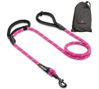 Rope Dog Lead, Pink Strong Leash, 2 Padded Handles 5 FT - Medium, Large Dogs - Reflective, Weather Resistant.