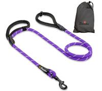 Rope Dog Lead, Purple Strong Leash, 2 Padded Handles 5 FT - Medium, Large Dogs - Reflective, Weather Resistant.