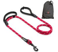 Rope Dog Lead, Red Strong Leash, 2 Padded Handles 5 FT - Medium, Large Dogs - Reflective, Weather Resistant.