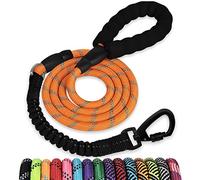 Rope Dog Leash 3 FT: Heavy Duty Leashes with Swivel Lockable Hook Reflective Threads Bungee and Padded Handle - Dog Lead for Large Small Medium Dogs Outside Walking Hiking Orange