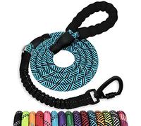Rope Dog Leash 6 FT: Heavy Duty Leashes with Swivel Lockable Hook Reflective Threads Bungee and Padded Handle - Dog Lead for Large Small Medium Dogs Outside Walking Hiking Blue Black