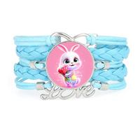 Rope Flower Cyber Neon Rabbit Love Adjustable Leather Braided Bracelet Blue
