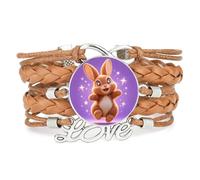 Rope Gift Big Eyes Rabbit Love Adjustable Leather Braided Bracelet Brown