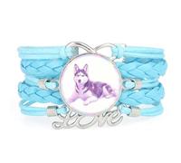 Rope Girl Projection Husky Dog Love Adjustable Leather Braided Bracelet Blu