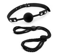 Rope Handcuffs and Silicone Ball Gag Sex Restraints Kit, Ankle Cuffs BDSM Bondage Adjustable Handcuffs Anklets Sex Toys Cotton Ropes Wrist Cuffs Beginner Fetish Adult SM Game for Women (Black)