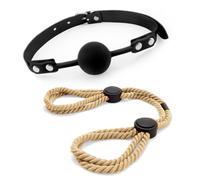 Rope Handcuffs and Silicone Ball Gag Sex Restraints Kit, Ankle Cuffs BDSM Bondage Adjustable Handcuffs Anklets Sex Toys Cotton Ropes Wrist Cuffs Beginner Fetish Adult SM Game for Women (Yellow)