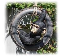 Rope Hanging Chimp Tyre Swing Garden Ornament Statue Figure Sculpture Monkey
