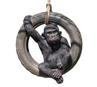 Rope Hanging Gorilla Tyre Swing Garden Ornament Statue Figure Sculpture Monkey
