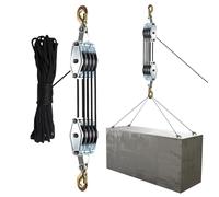 Rope Hoist Pulley System, 4400LBS Breaking Strength & 8:1 Lifting Power Heavy Duty Pulley Block with Metal Bearing & 20 m Nylon Rope Guide for Garage Warehouse Outdoor Lifting