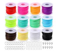 Rope kit, 15 roll universal joint rope plastic tie, with 50 snap hooks, keychains, and lobster clasps, suitable for crafts, bracelets, and rope weaving(Normal color)